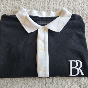 Banana Republic Mens XL Organic Cotton Relaxed Blk Arthur Ashe Pique Collection